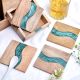 Handmade Green Epoxy River and Acacia Wood Wood Set of 4 Decorative Table Coasters with Cover